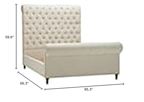 Eden Home Mid-Century Upholstered Tufted Full Bed Frame, Fabric Material, Cream Finish, Tall Button Tufted Headboard, Slats Included, 66.3" H x 59.6" W x 95.3" D, Elegant Bedroom Furniture