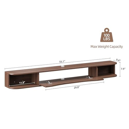 Floating TV Stand,55'' Wall Mounted TV Console,Walnut, view 3