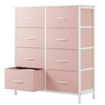 8 Drawer Fabric Dresser for Bedroom, Tall Dresser, Pink, view 2