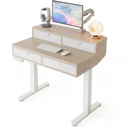 32 x 20 Inch Electric Standing Desk with 4 Drawers, Natural, view 2