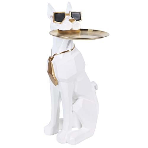 White 27-Inch Dog Side Table, Butler Statue with Tray & Tissue Holder, view 3