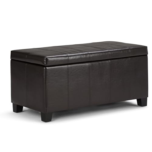 Dover Storage Ottoman Bench - 36 inch Wide Upholstered Vegan Leather Rectangular Lift-Top Ottoman in Tanners Brown, Contemporary Bench for Living Room with Safety Hinges