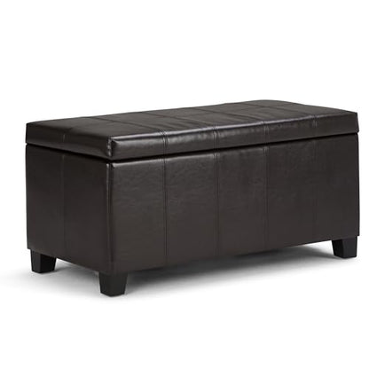 Dover Storage Ottoman Bench - 36 inch Wide Upholstered Vegan Leather Rectangular Lift-Top Ottoman in Tanners Brown, Contemporary Bench for Living Room with Safety Hinges