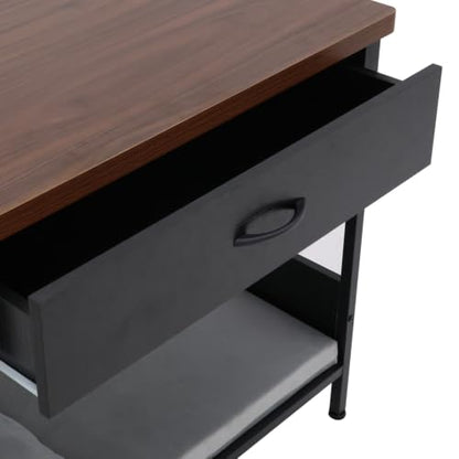 Dog Bed End Table with Storage Drawer and Washable Cushion, Black & Walnut, view 8