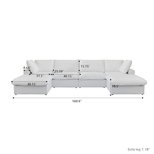Cloud Modular Sectional Sofa Couch with 2 Storage Ottomans,160.6" U Shaped Couch,Minimalist Wide Deep Seat Convertible Couches for LivingRoom, Covers Washable&Replaceable,White