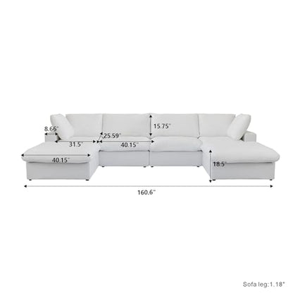 Cloud Modular Sectional Sofa Couch with 2 Storage Ottomans,160.6" U Shaped Couch,Minimalist Wide Deep Seat Convertible Couches for LivingRoom, Covers Washable&Replaceable,White