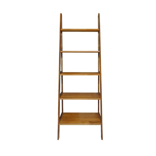100% Solid Wood 5-Shelf Ladder Bookcase, Standard, 72" H, Chestnut