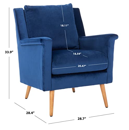 Safavieh Home Astrid Navy and Natural Oak Mid-Century Arm Chair