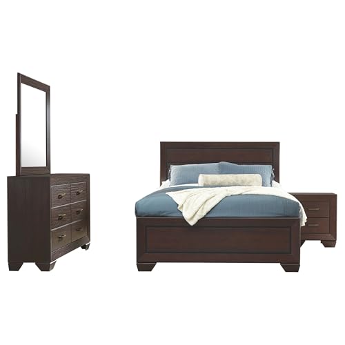 Coaster Home Furnishings Kauffman Transitional 4-Piece Bedroom Set Eastern King Size Panel Bed Frame 54-inch Headboard Dark Cocoa 204391KE-S4