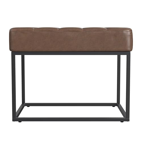 22" Theodore Channel Tufted Ottoman - Brown Faux Leather