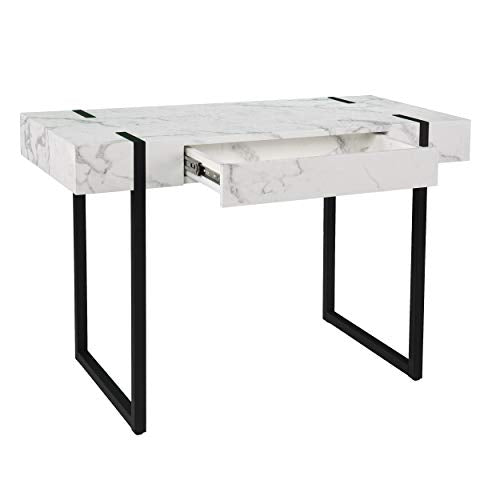 Rangley Modern Faux Marble Desk - Modern Design, White Iron and Wood - Ideal for Home Office, Bedroom (HO1142737)