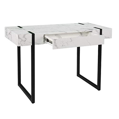 Rangley Modern Faux Marble Desk - Modern Design, White Iron and Wood - Ideal for Home Office, Bedroom (HO1142737)