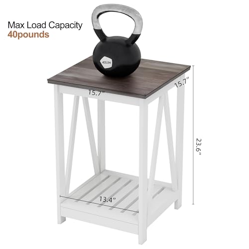 Farmhouse Square End Table, Accent Side Table with Slats Design, Sofa Side Table with Sturdy Frame for Living Room, Oak Grey