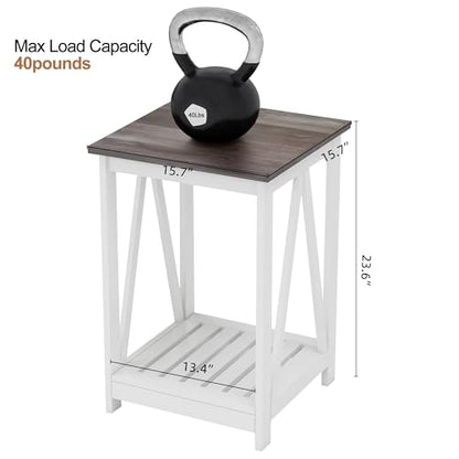 Farmhouse Square End Table, Accent Side Table with Slats Design, Sofa Side Table with Sturdy Frame for Living Room, Oak Grey
