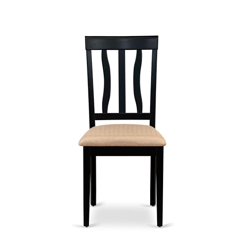 ANC-BLK-C Antique Dining Chairs - Linen Fabric Upholstered Wood Chairs, Set of 2, Black