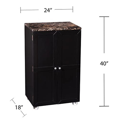 Cape Town Bar Cabinet w/Wine Storage, Faux Marble Countertop with Black Finish