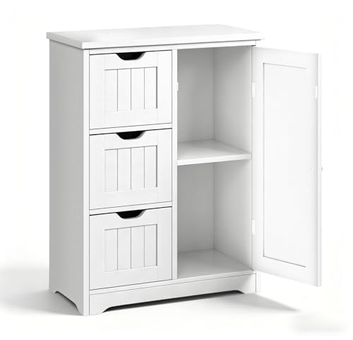 Bathroom Storage Cabinet with 3 Drawers and 1 Door, Entryway Home Decor Furniture Towels Storage Organizer Unit, White