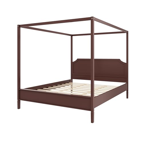 Queen Size Canopy Bed with Headboard and Support Legs, Walnut, view 8