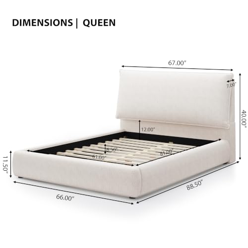 Chenille Upholstered Platform Bed with Oversized Pillow Headboard, view 3