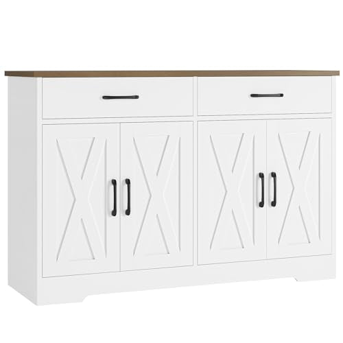 47" W Kitchen Sideboard Buffet Cabinet with Storage Drawers, White, view 2