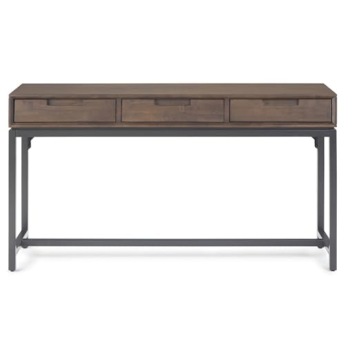 Banting Console Table - 54 Inch Wide Solid Hardwood Sofa Table in Walnut Brown, Mid-Century Modern Storage Table for Entryway or Living Room with 3 Drawers and Industrial Metal Base