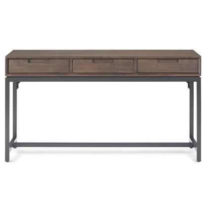 Banting Console Table - 54 Inch Wide Solid Hardwood Sofa Table in Walnut Brown, Mid-Century Modern Storage Table for Entryway or Living Room with 3 Drawers and Industrial Metal Base