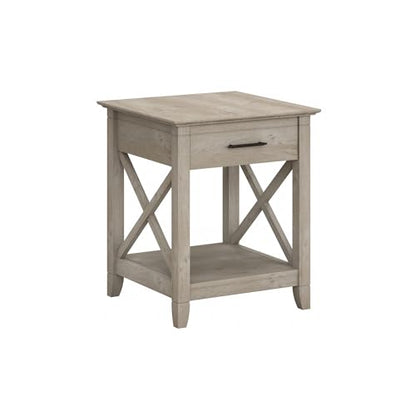 End Table with Drawer, Nightstand with Storage, Living Room and Bedroom Furniture, Key West Collection, Washed Gray