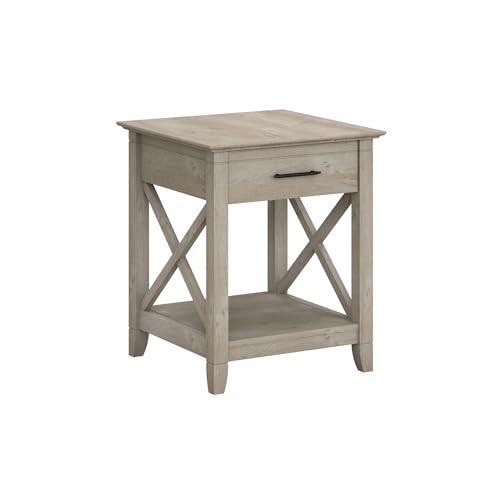 End Table with Drawer, Nightstand with Storage, Living Room and Bedroom Furniture, Key West Collection, Washed Gray