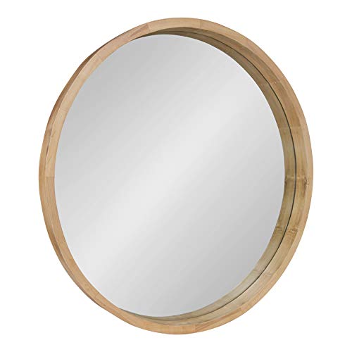 Hutton Round Decorative Large Modern Wood Frame Wall Mirror, 30 Inch Diameter, Natural Finish