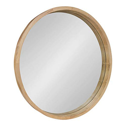 Hutton Round Decorative Large Modern Wood Frame Wall Mirror, 30 Inch Diameter, Natural Finish