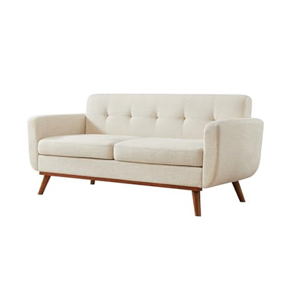 Loveseat Sofa, Mid-Century Love Seat Couches, Boucle Small Sofa for Living Room, Bedroom, Office, Button Tufted Upholstered Furniture, Beige
