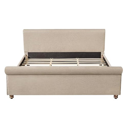 King Size Upholstered Bed Frame with Linen Fabric, view 5