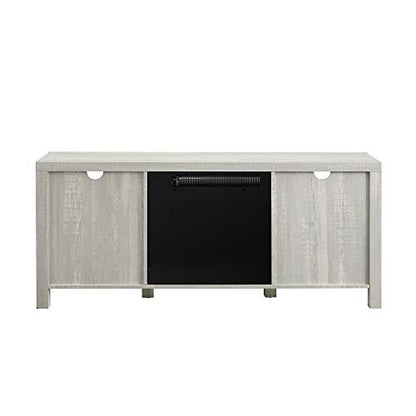 Farmhouse Barn Door Wood and Glass Fireplace TV Stand for TV's up to 64" Flat Screen Living Room Storage Cabinet Doors and Shelves Entertainment Center, 58 Inch, Stone Grey