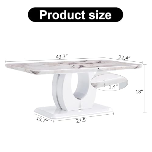 White Rectangular MDF Coffee Table with Marble Effect Top, view 3