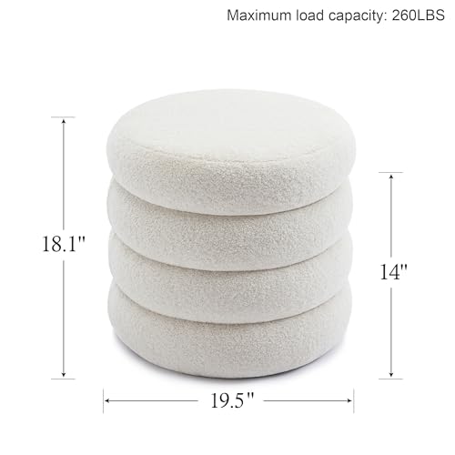 Boucle Ottoman with Storage, Small Round Footrest Stool for Living Room Bedroom, Upholstered Sherpa Vanity Seat with Removable Lid, Modern Comfy Foot Stool for Couch Entryway, Off White