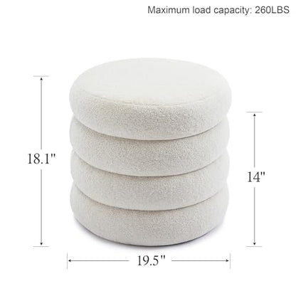 Boucle Ottoman with Storage, Small Round Footrest Stool for Living Room Bedroom, Upholstered Sherpa Vanity Seat with Removable Lid, Modern Comfy Foot Stool for Couch Entryway, Off White