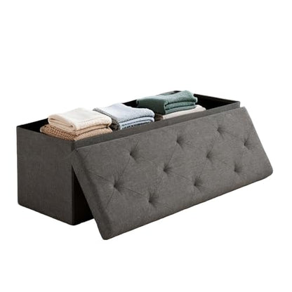 30 inch Storage Ottoman Bench, 30 inch Folding Storage Bench Ottoman, for Bedroom, Living Room, and Utility Room, Grey (30'' W)