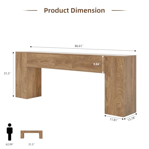 Extra Long Console Tables for Entryway 86-Inch, Farmhouse Sofa Table Behind Couch, Wooden Hallway Table for Living Room, Entrance, Natural Oak