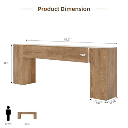 Extra Long Console Tables for Entryway 86-Inch, Farmhouse Sofa Table Behind Couch, Wooden Hallway Table for Living Room, Entrance, Natural Oak