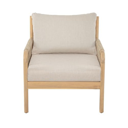 Casper Acacia Wood Lounge Chair Outdoor with Removable Cushion, Wooden Patio Accent Chair with Woven Rope Details, Outdoor Armchair for Patio Furniture Set, Light Teak+Beige