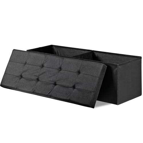 43.3 Inches Folding Storage Ottoman Bench with Hidden Storage, Foot Rest Stool, Chest for Living Room, Bedroom (Black)