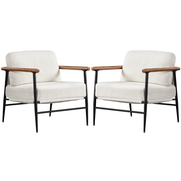 Yaheetech Accent Chairs Set of 2, Modern Living Room Chairs, Ivory | Boucle Fabric Lounge Chair with Metal Frame, Plush Back Pillow and Seat Cushion for Living Room Bedroom Vanity Waiting Room