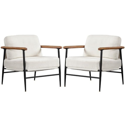 Yaheetech Accent Chairs Set of 2, Modern Living Room Chairs, Ivory | Boucle Fabric Lounge Chair with Metal Frame, Plush Back Pillow and Seat Cushion for Living Room Bedroom Vanity Waiting Room