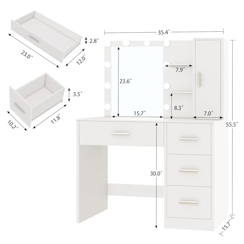 Vanity Desk with Mirror and Lights, Makeup Vanity with 4 Drawers, view 3