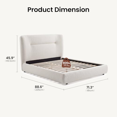 Queen Wood Platform Bed with Winged Headboard, Beige, view 3