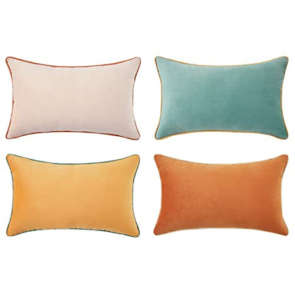 Decorative Throw Pillow Covers Cushion Cases, Set of 4 Soft Velvet Modern Double-Sided Designs, Mix and Match for Home Decor, Pillow Inserts Not Included (12x20 inch, Orange/Teal)