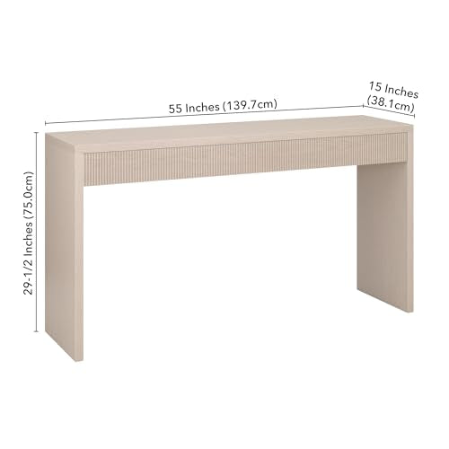 55" Rectangular Fluted Console Table, Ribbed Entryway Table, Sofa Table for Entryway, Living Room, Couch, Hallway, or Office, Beech White