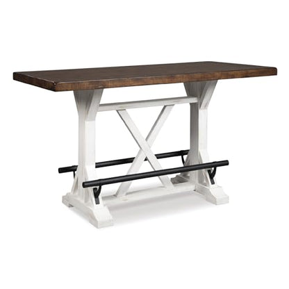 Signature Design by Ashley Valebeck Counter Height Dining Table, Rustic Farmhouse Design, Black Metal Footrest, Seats Up to 4, Great for Small Spaces, White