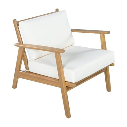 Arber Acacia Wood Lounge Chair Outdoor with Removable Cushion, Solid Wood Patio Accent Chair with Cushion, Patio Furniture Set Sofa Chair, Beige+Light Teak