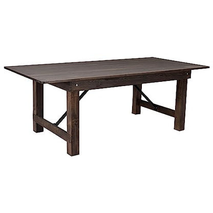 HERCULES 7' x 40" Rectangular Antique Rustic Solid Pine Folding Farm Table, Mahogany